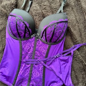 La SENZA Black and Purple Lace Bustier Set